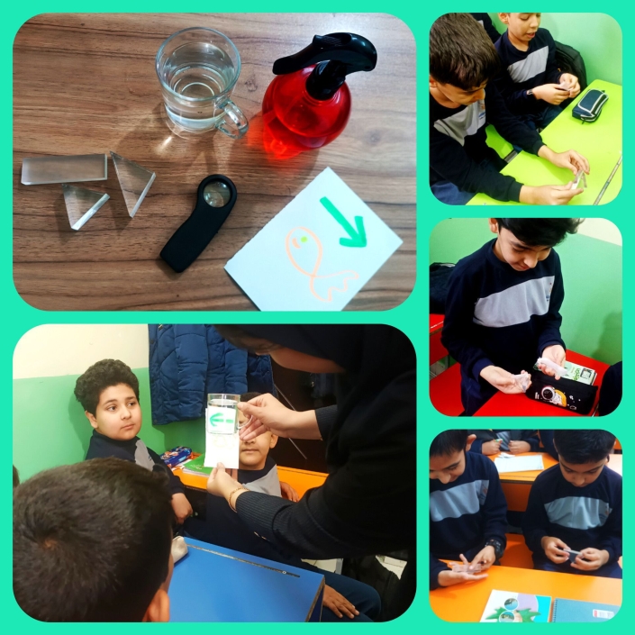 IMG_۲۰۲۴۱۱۱۵_۲۱۴۷۰۳_۲۱۳ ساحت تعلیم و تربیت علمی و فناورانه :bell: ساعت شیرین علـوم :sparkles: مشاهده و لمس انواع منشور با اشکال متفاوت توسط تمام دانش آموزان عزیزم :sparkles: انجام آزمایش مقایسه لیوان خالی با لیوان پر از آب🥛 و نحوه ی عملکرد و شباهت آن با ذره بین:mag_right: :sparkles: آشنایی و مشاهده ی وارونه نشان دادن اشکال از پشت لیوان پر از آب🥛 پایه پنجـم آموزگار: هـرمزی