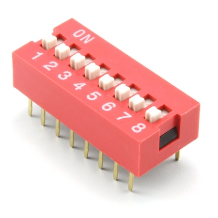 دیپ سوئیچ 8 کلیدی کشویی معمولی on دیپ سوییچ هشت 8 تایی 8 کاناله 8 راهه 8 پین 16 پایه ds1040