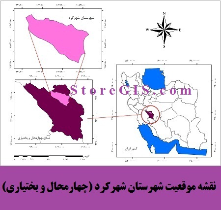 نقشه موقعیت شهرستان شهرکرد